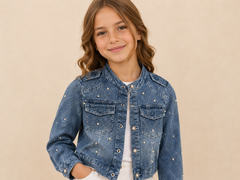 Giacca in denim trapuntato con dettagli gioiello